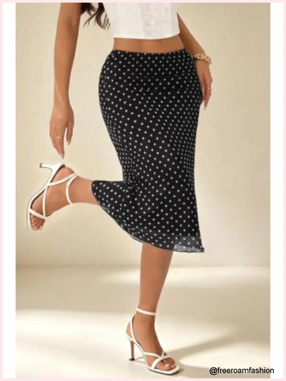 Low Rise Midi Skirt Polka Dot Mesh A-Line Flowy Lightweight Lined Summer